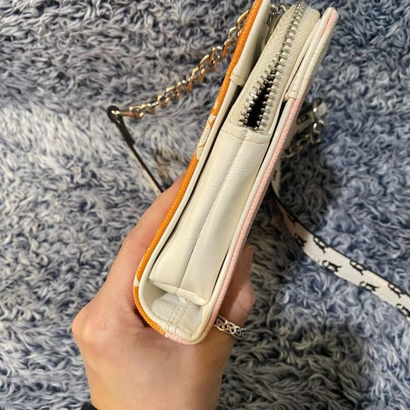 Steve Madden Monogram Pink/ Orange Wallet Chain Crossbody - Picture 14 of 16